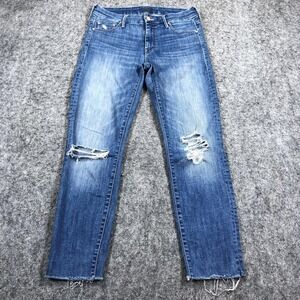 MOTHER Jeans Womens 26 Medium Wash Mid Rise Slim Straight Distressed Raw Hem